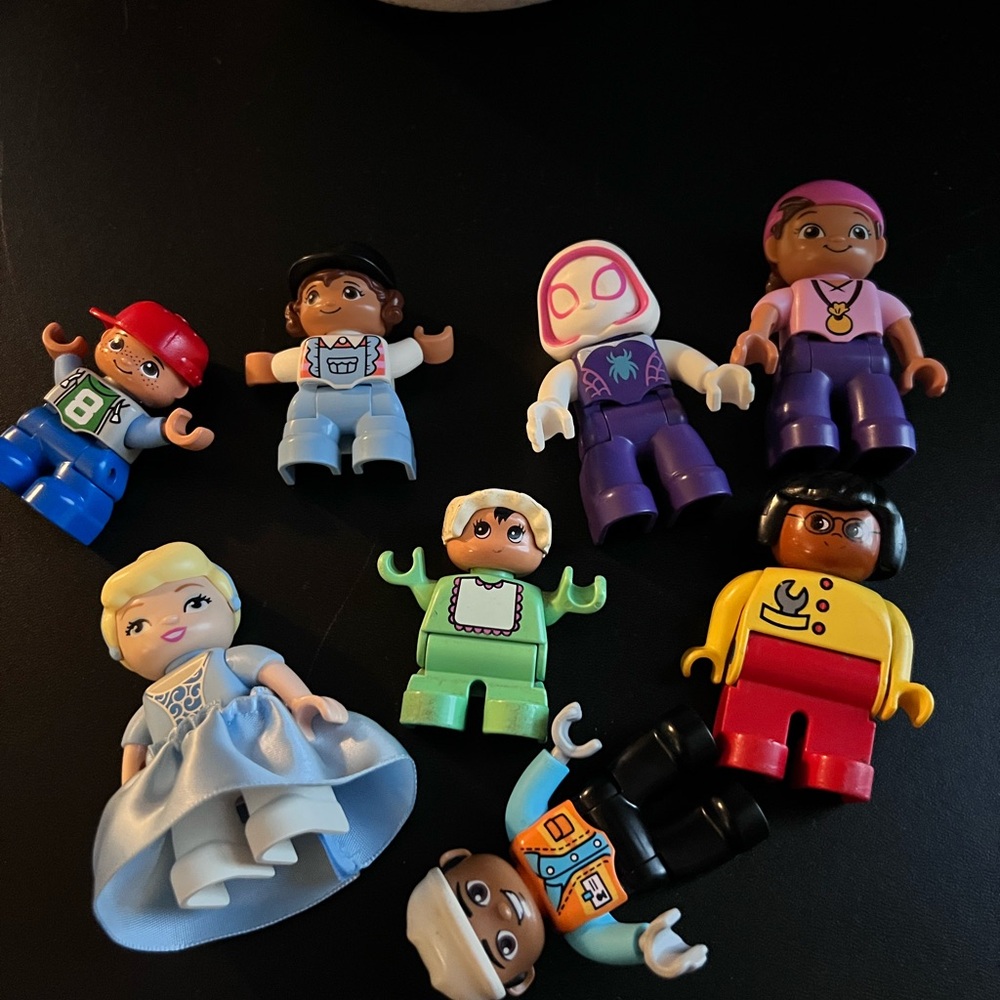 misc Duplo characters: ghost spider, Cinderella, etc